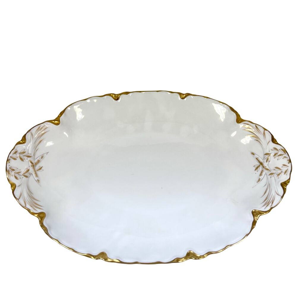 Haviland & Co Limoges France Oval Platter Scalloped Gold Trim Antique 15x10"